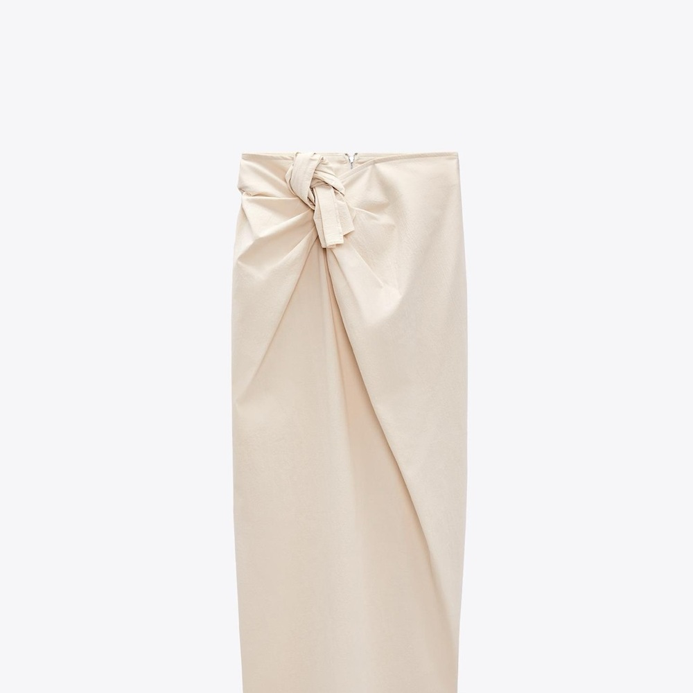 Zara Cream Knotted Midi Wrap Skirt M NWT